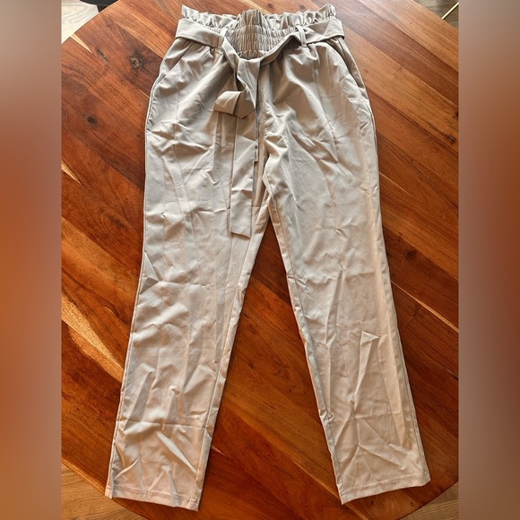 Elegant Beige Atika Trousers with Paper Bag Waist and Belt - Picture 6 of 6